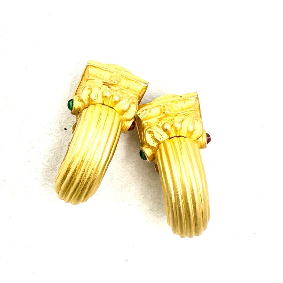 Vintage CINER ? Gold Mogul Poured Glass Clip On Earrings - Picture 8 of 12